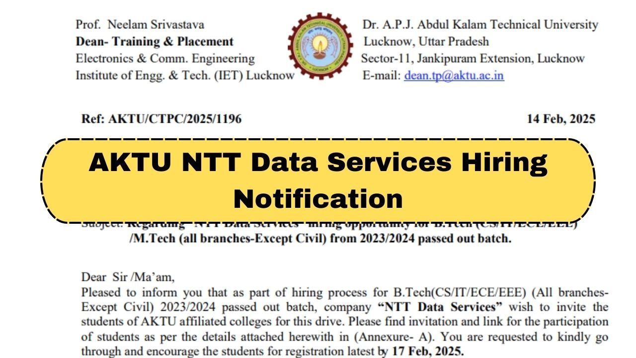 AKTU NTT Data Services Hiring Notification