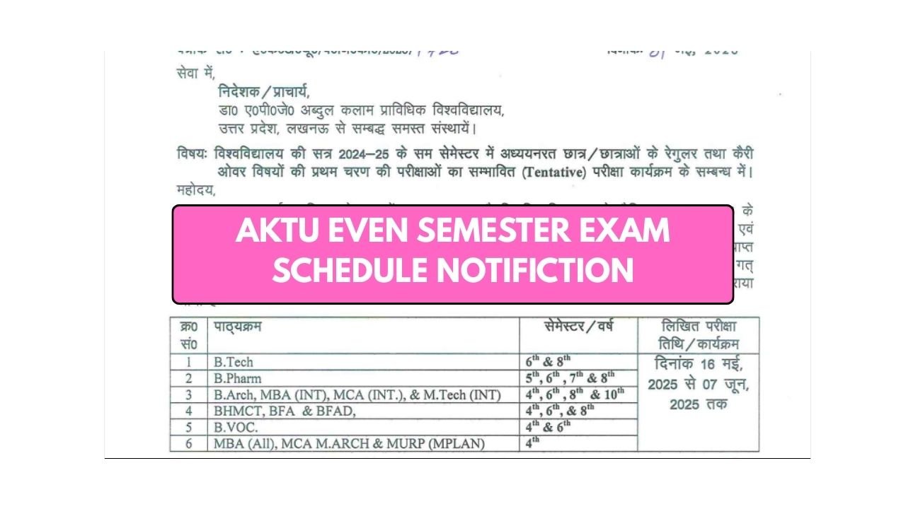 AKTU Even Semester Exams Schedule Notification