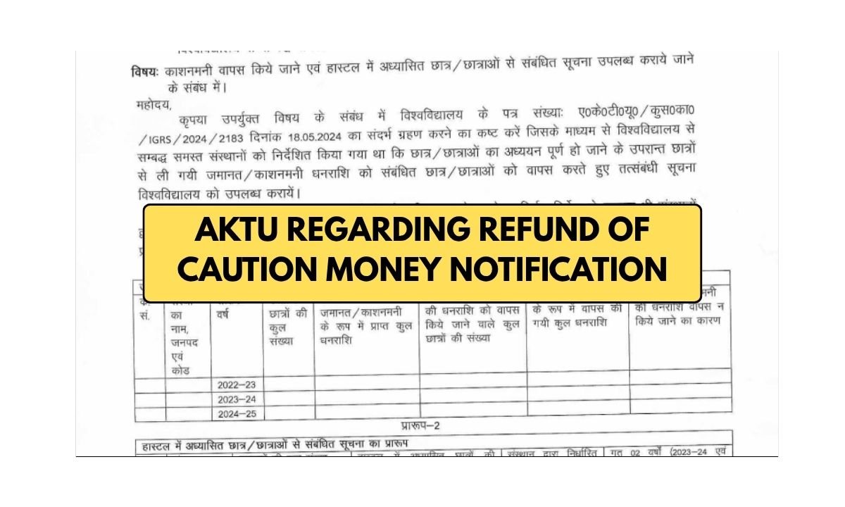 AKTU Regarding Refund Of Caution Money Notification