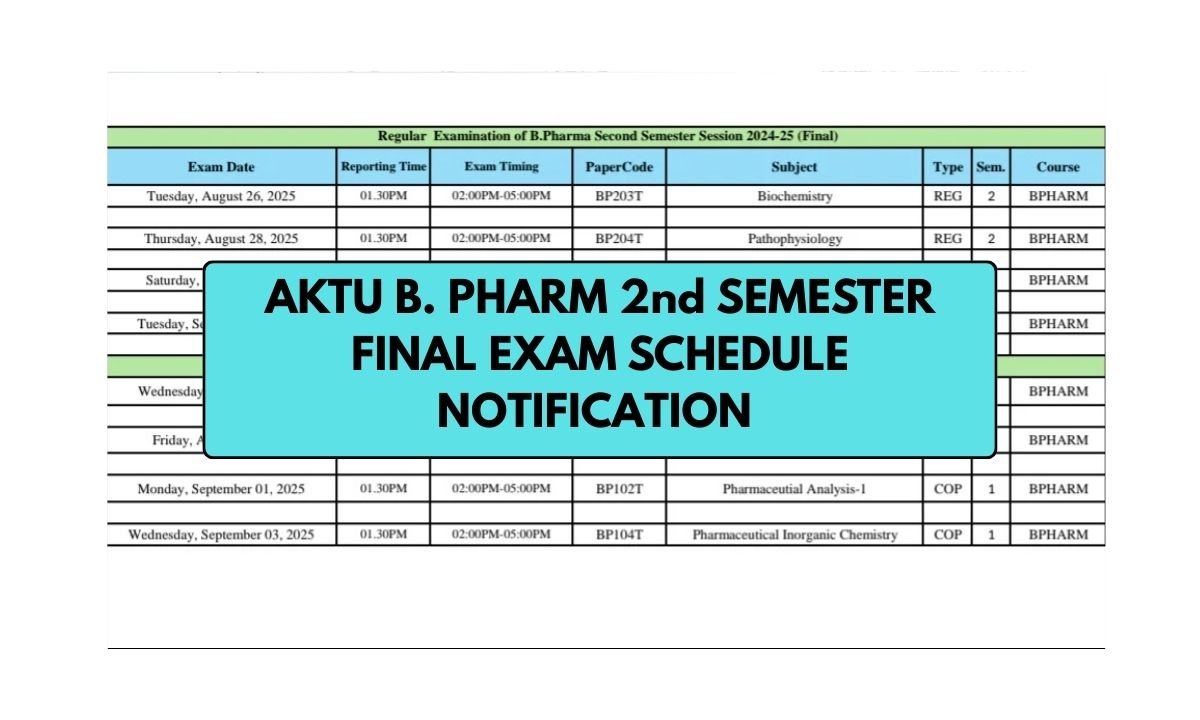 AKTU B. Pharm 2nd Semester Final Exam Schedule Official Notification
