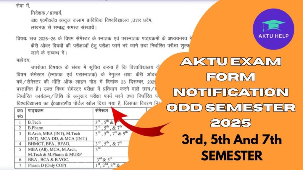 AKTU Exam Form Notification odd semester 2025