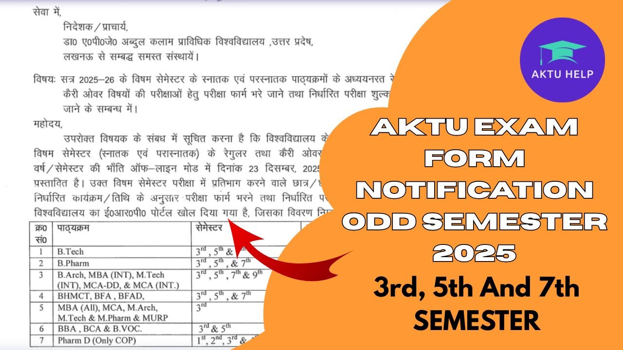 AKTU Exam Form Notification odd semester 2025