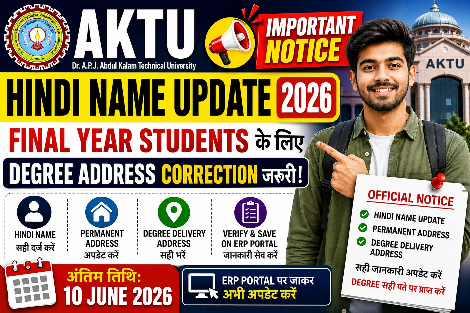 AKTU Hindi Name Update 2026