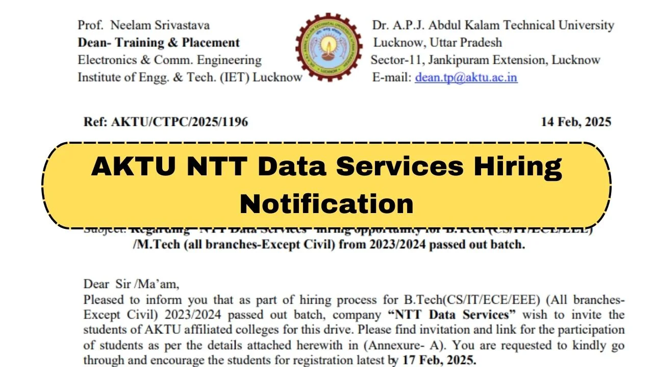 AKTU NTT Data Services Hiring Notification