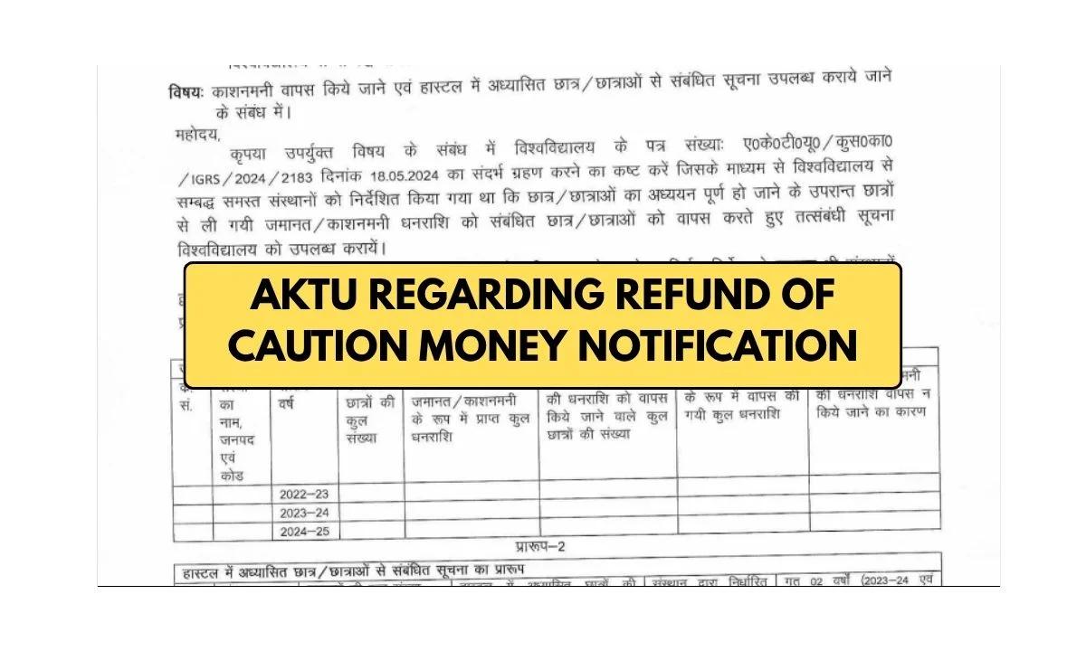 AKTU Regarding Refund Of Caution Money Notification