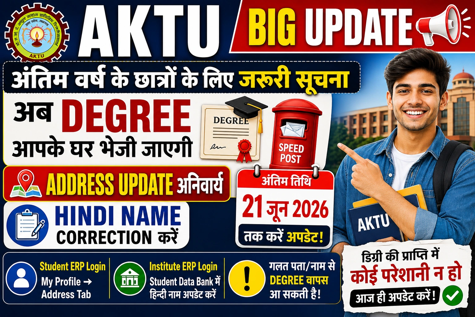 AKTU Degree Address Update 2026