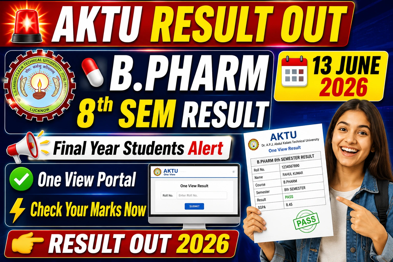 AKTU B.Pharm 8th Semester Result 2026 Out